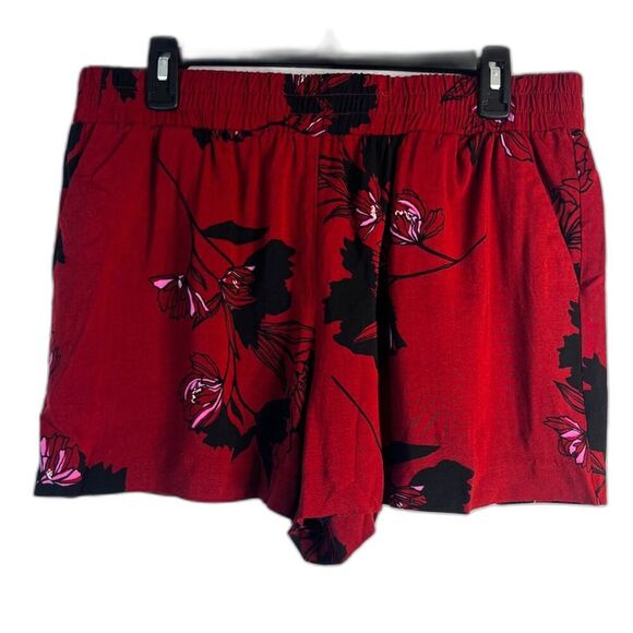 Apt 9 Red Floral Print Elastic Waist Soft Pull On Boho Shorts Size Medium - Picture 1 of 8